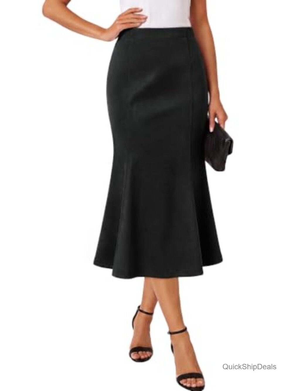 Faux Suede Mermaid Midi Skirt High Elastic Waist Fishtail Fall Winter